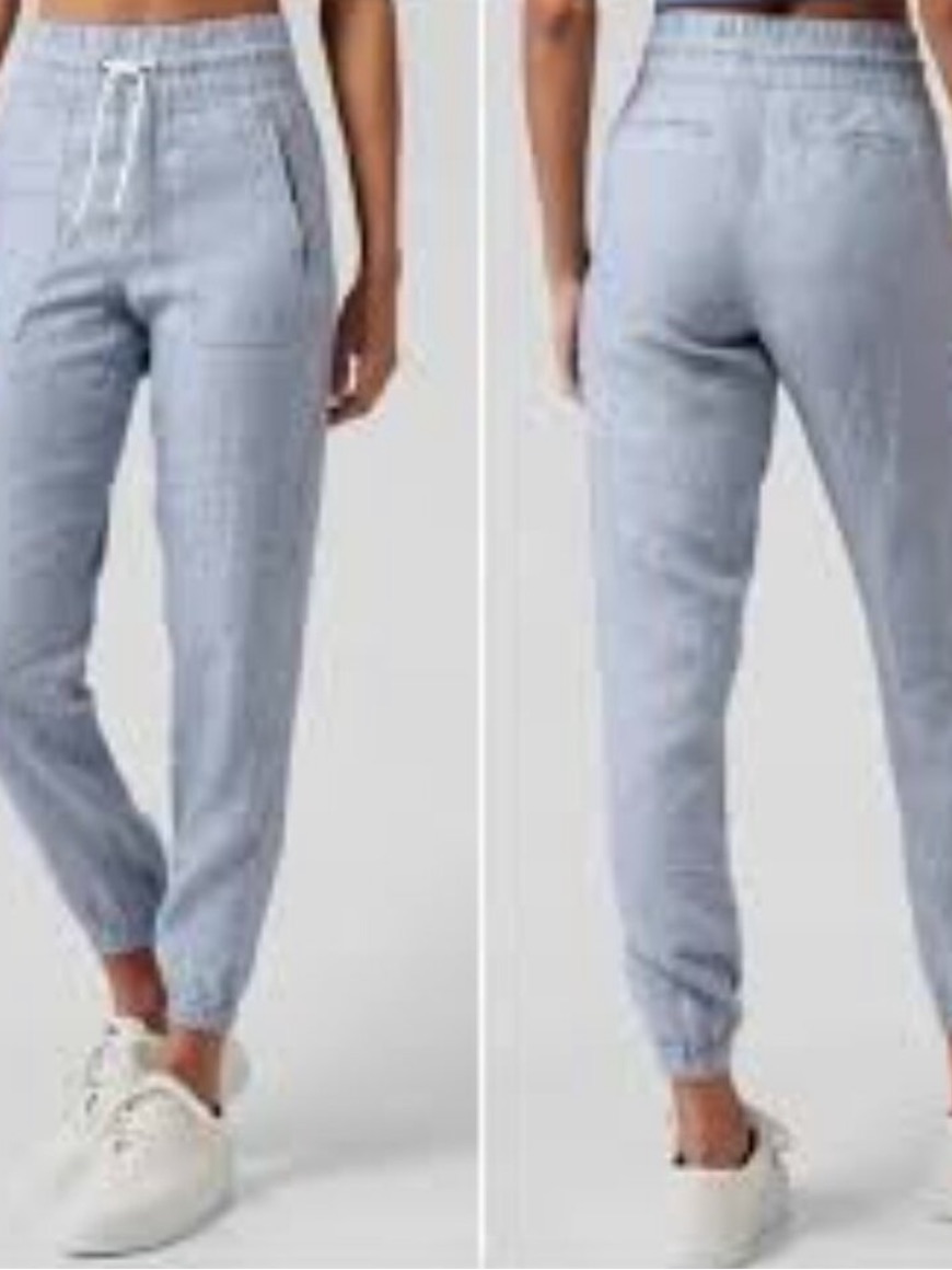 Athleta Cabo Linen Light Blue Jogger Pants | Size 0, 27” Inseam